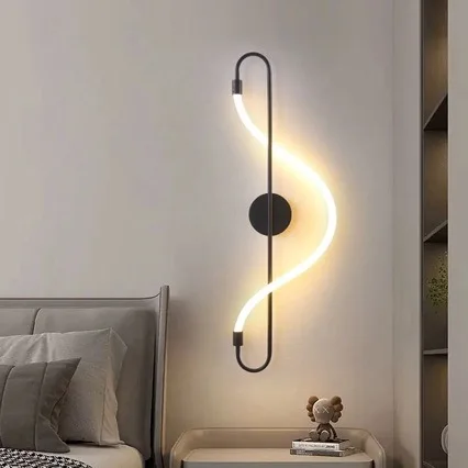 Neue Moderne Minimalistische Kunst Musiknoten Wandleuchte Leuchtende Linienumwicklung Licht Hotel Schlafzimmer Bettkopf Hintergrund Dekoration