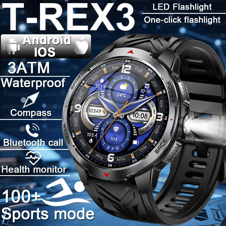 

T-Rex 3 Ultra Smart Watch Men 1100mAh Battery 100+ Sport Modes Heart Rate Bluetooth Call 3ATM Waterproof Smartwatch 2025 New