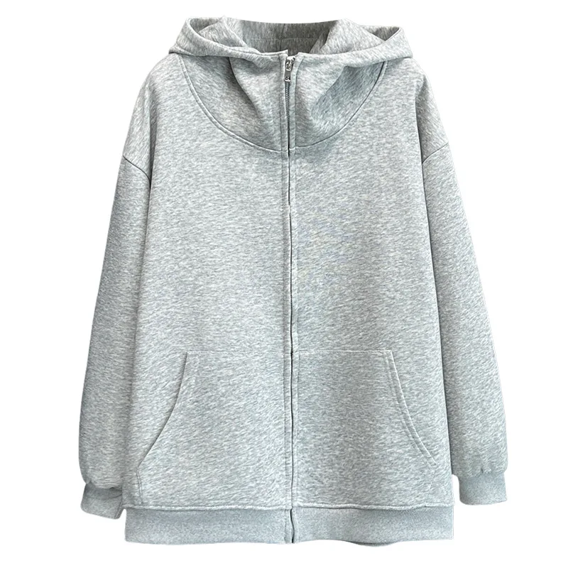 

XXXXL Fashion Plus Size Women's Hoodies Extra-large Size Autumn Solid Color Hooded Sweatshirt Thick Zipper Coat