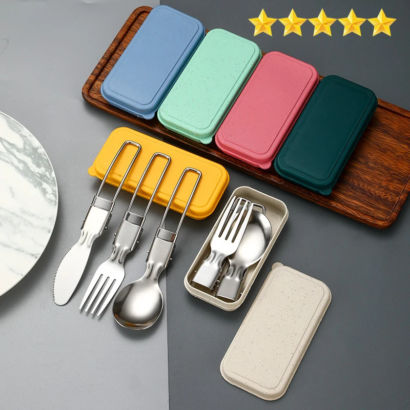 New 304 Stainless Steel Folding Tableware Knife, Fork and Spoon Set Outdoor Picnic Camping Portable Tableware Folding Spoon