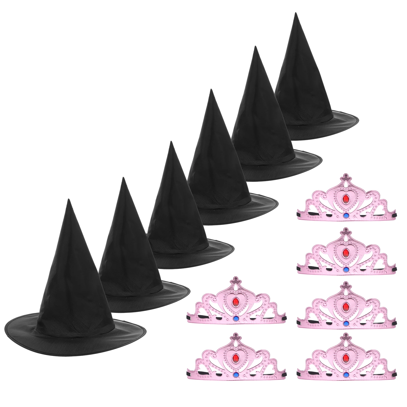 1Set Princess Crown Wizard Hat Soft Pink Crowns Black Witch Hats Kids Birthday Party Favors Cosplay Accessories