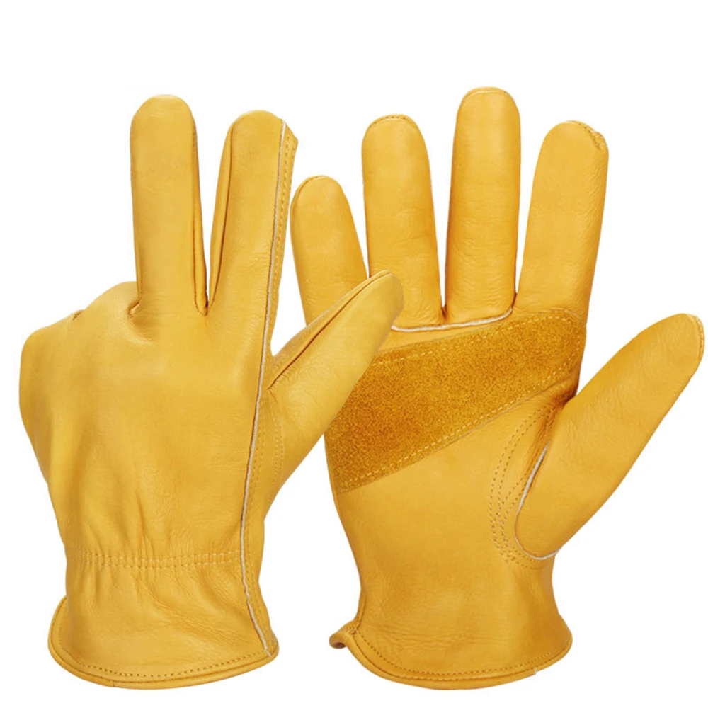 Unisex Reinforced Cowhide Leather Work Gloves with Palm Patch Safety Cowhide Leather Garden Working Gloves Driving Yard Work