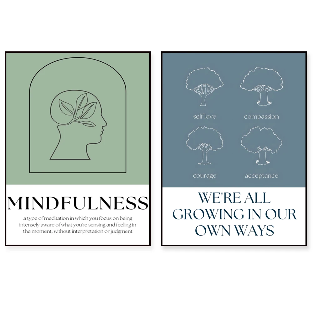 Mindfulness print, it's a safe space poster, simple sage green blue wellness print, mental health growth courage line art