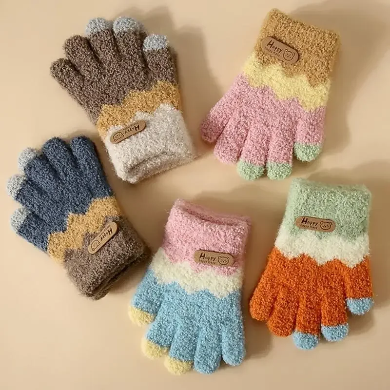 

Winterproofed Kids Gloves Thick Fleeces Materials 2-5 Years Playfulness Prints Outdoor Exploration Daily Use 15UB