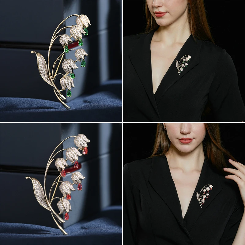 SUYU-broche de lujo de cobre con microincrustaciones de circonia cúbica para mujer, broche de lirio del valle, joyería de boda, regalos, accesorios de ropa