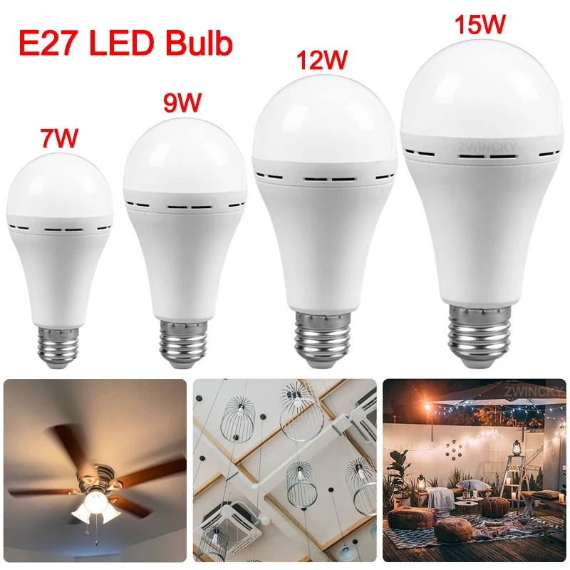 E27 Emergency LED Lamp Bulbs 7W 9W 12W 15W Rechargeable High Brightness Light Bulb Keep Lighting During Power Outages/Camping