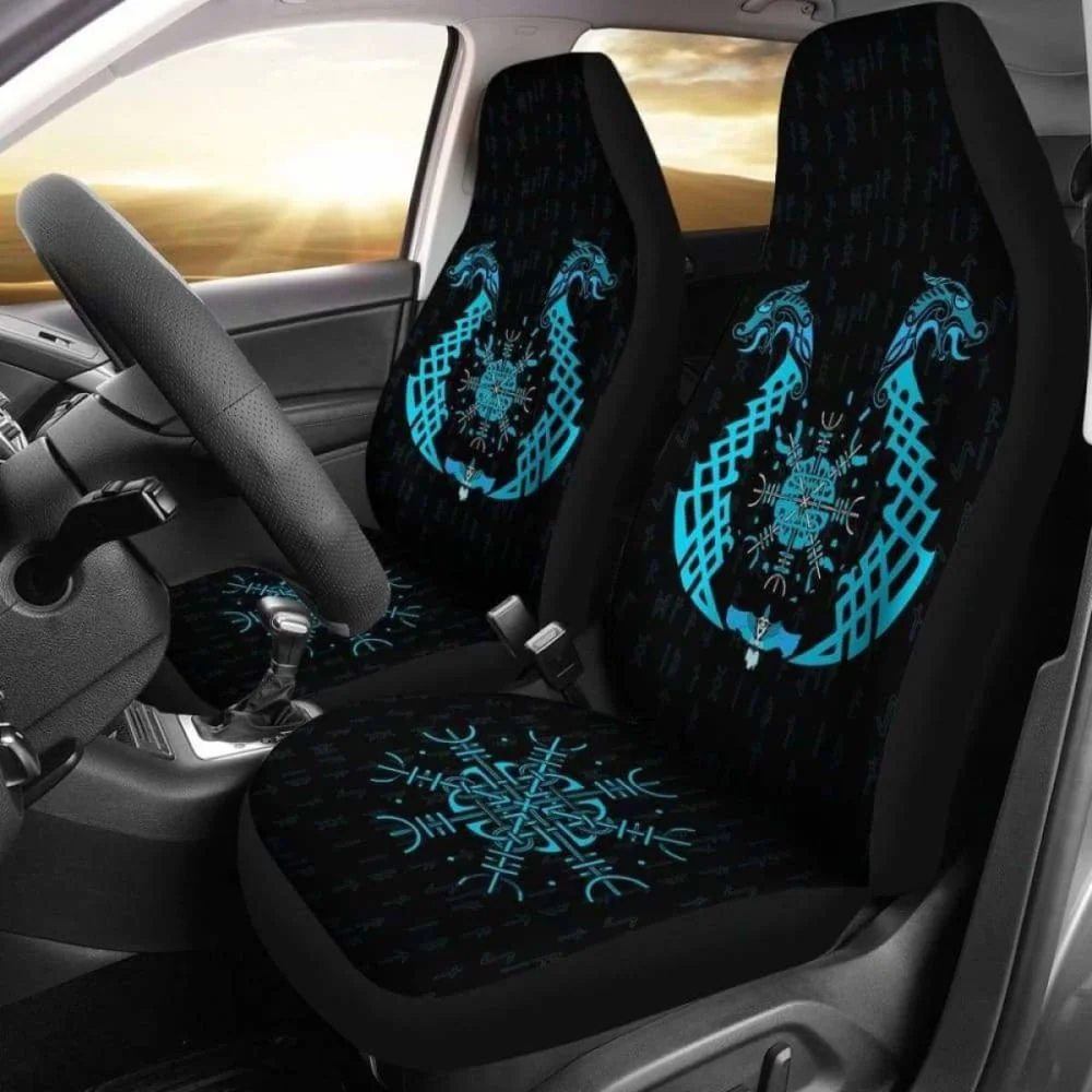 

Viking Dragon Helm Of Awe Aegishjalmur Car Seat Covers,Pack of 2 Universal Front Seat Protective Cover