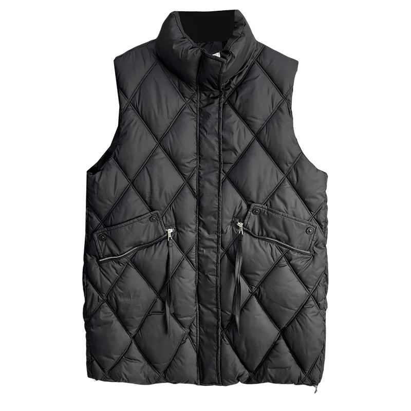 

XXXXXL модные женские парки больших размеров, зимние простые жилеты без рукавов средней длины с воротником-стойкой, повседневный терможилет 6851