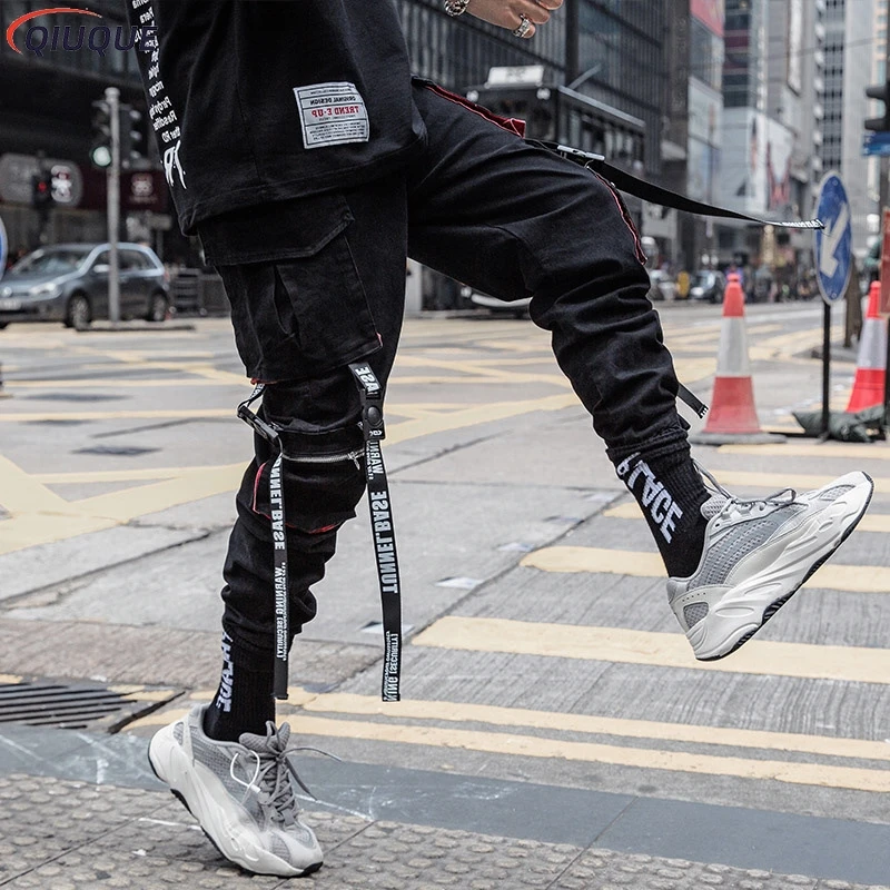 Celana kargo JOGGER pria, celana Harem pinggang elastis banyak saku, celana olahraga kasual Hip Hop Streetwear, celana pensil Techwear