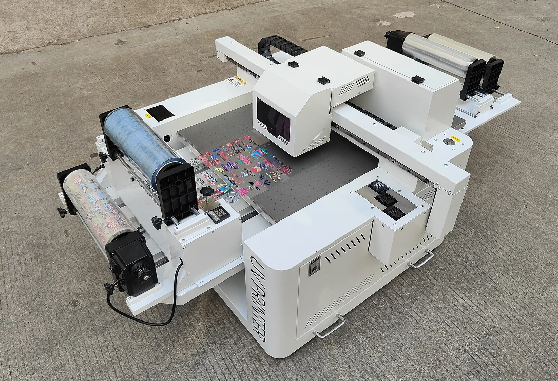 Impresora UV multifuncional 60*90cm flatbed printing and 30cm UV DTF printing with laminator for AB film stickers A1 UV printer