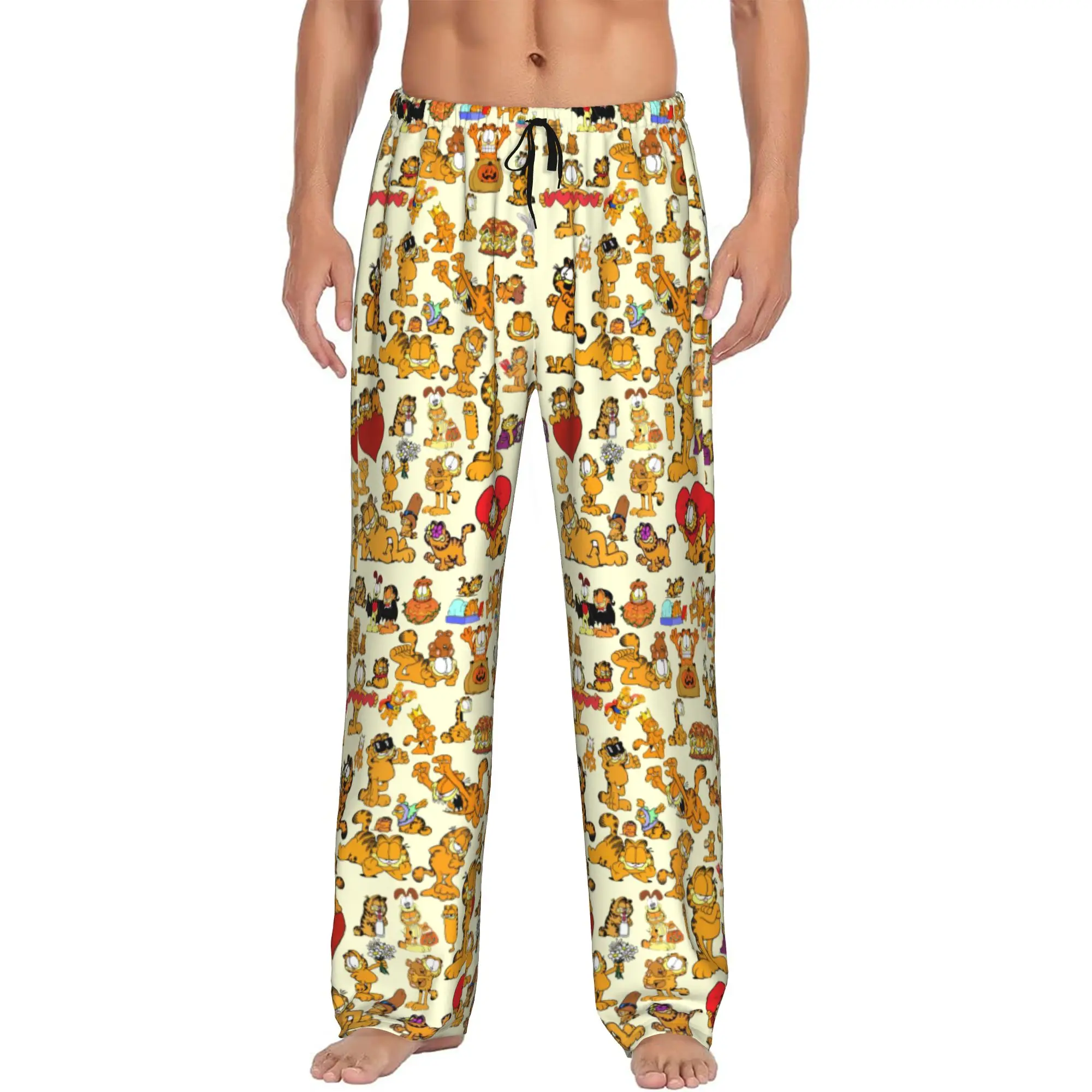 Custom Cat Cartoon Pajama Pants Men Comic Strip Manga Sleepwear Lounge Sleep Bottoms Stretch with Pockets