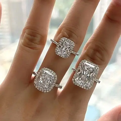 925 Silver Radiant Cut Ring With Certificated White Radiant Cut Gemtones DIY Jewelry Earring Ring Making Factory Wholesale