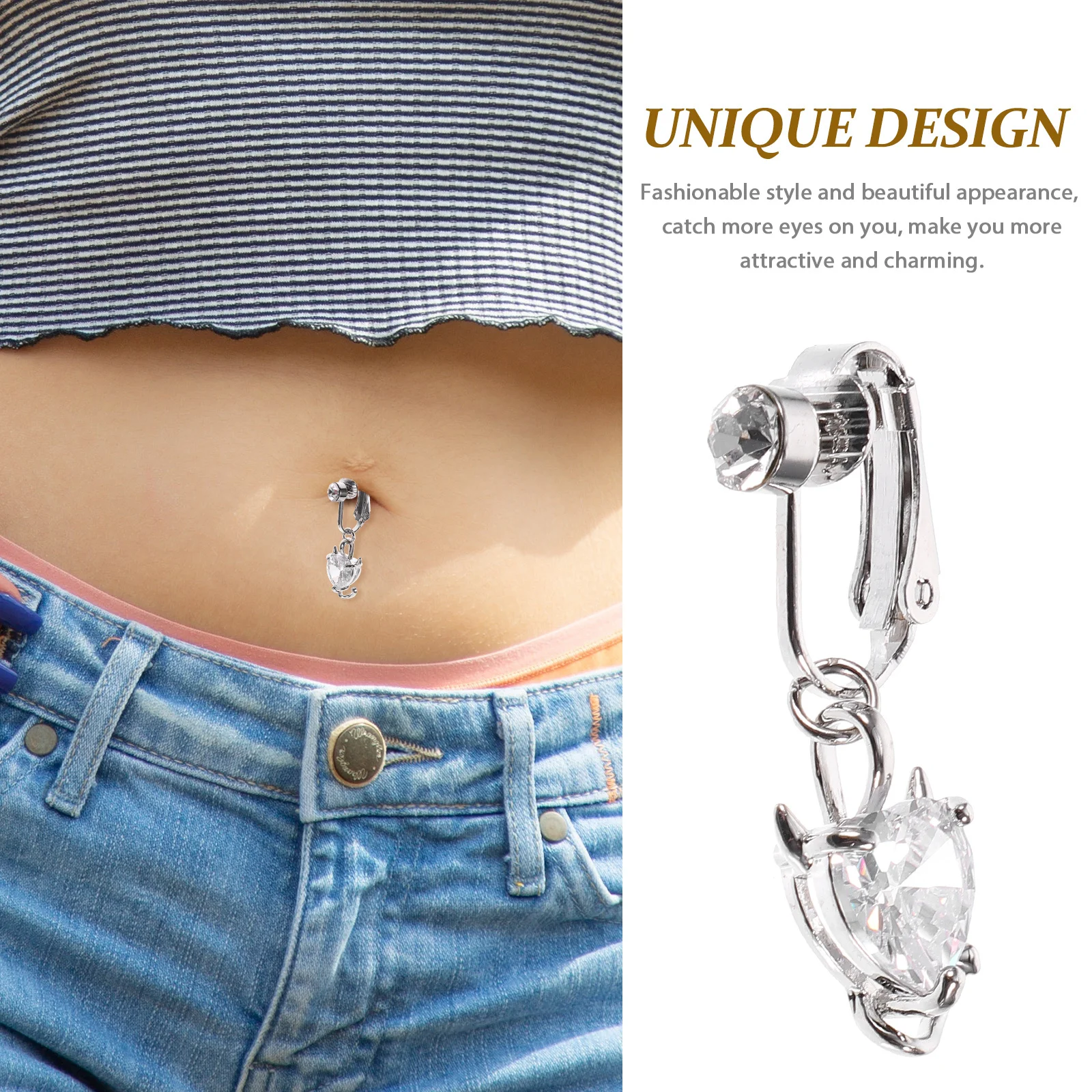 غير ثقب استرخى البطن خاتم على شكل زر الزركون مطعمة آمنة قابلة لإعادة الاستخدام وقت طويل استخدام نمط عصري مجوهرات السرة جذابة