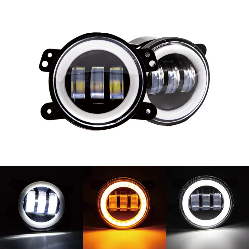 4 Inch LED Fog Light for Jeep Wrangler White Yellow Halo Angel Eye Bi Color Projector Off Road Front Bumper Car Accessories 12V