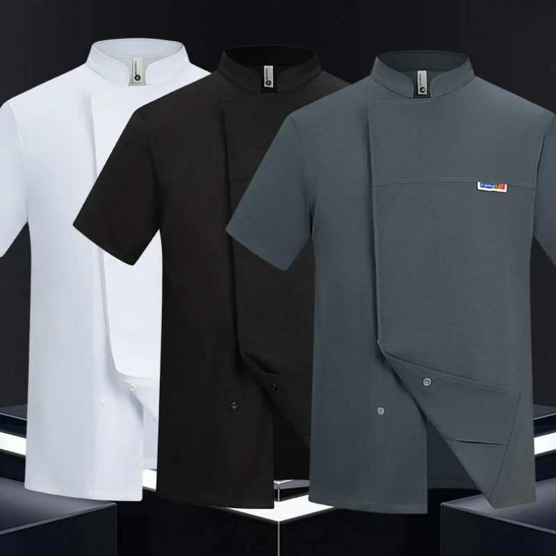 Elastic Chef Jacket Short Sleeve Summer Comfortable Lightweight Breathable Kitchen Uniforms