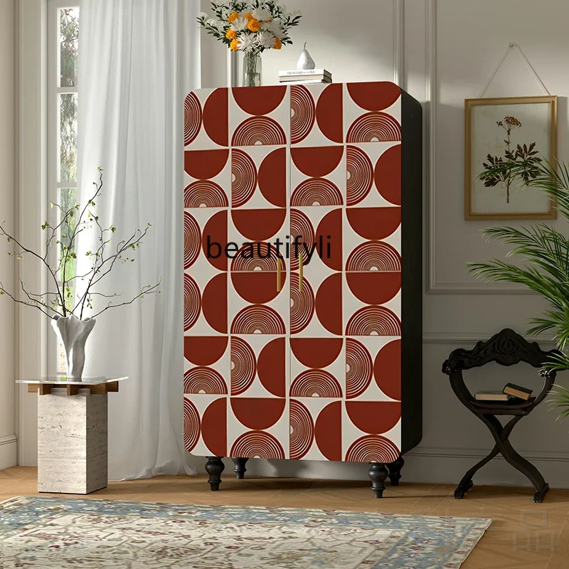 

French solid wood wardrobe retro home storage locker free installation cabinet entrance