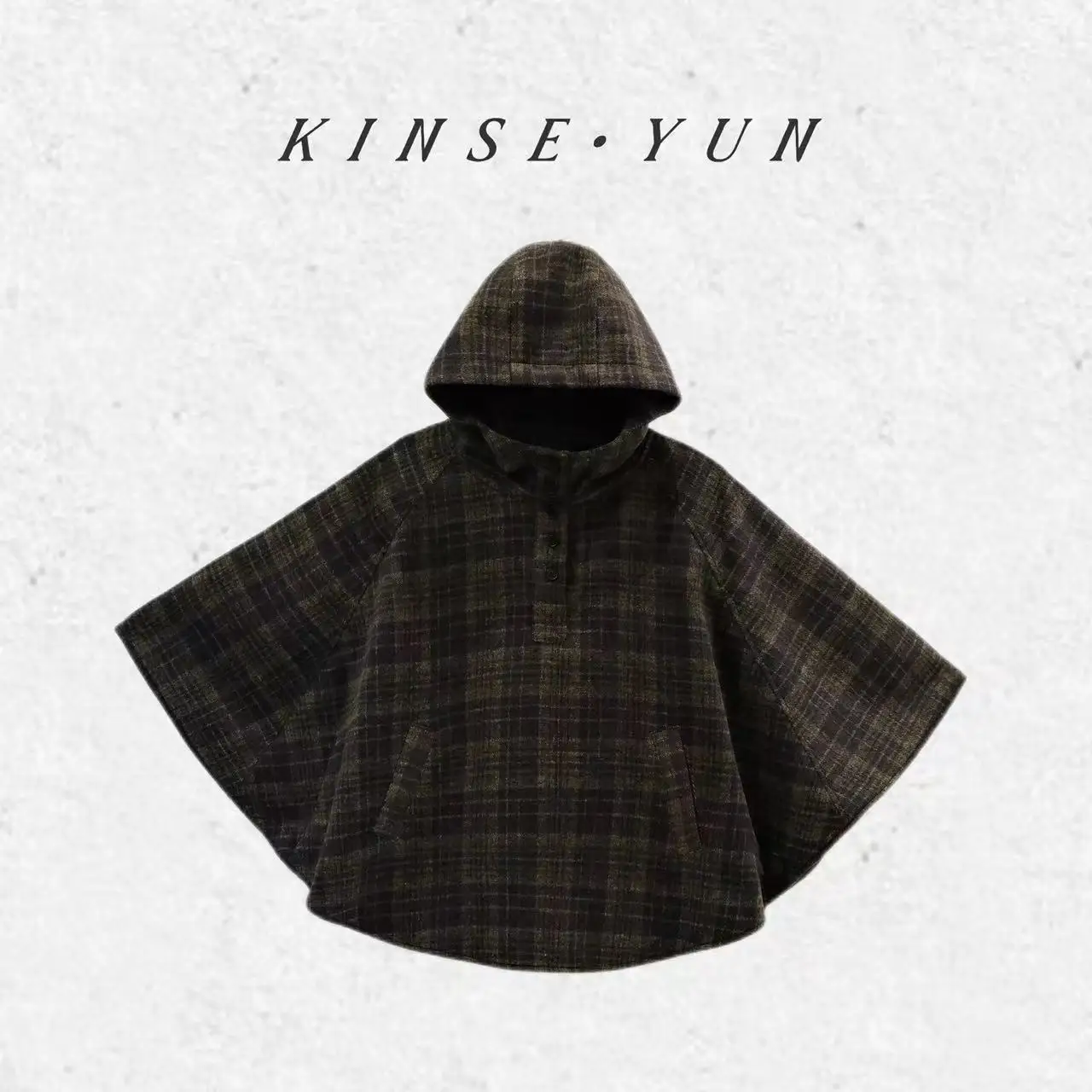 

Пальто KINSE·YUN Fuji с капюшоном в клетку, винтажное, с длинными рукавами, зимняя верхняя одежда для женщин, QD300