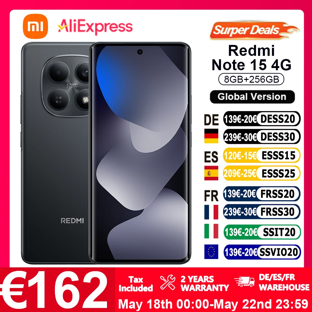 Versión Global Xiaomi Redmi Note 15 4G smartphone 6.77" FHD batería de 6000mAh carga turbo de 33W cámara principal de 108MP IP64 Bluetooth 5.3 NFC
