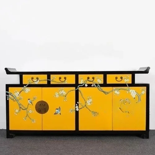 

New Chinese-style solid wood hand-painted dining side cabinet, living room decorative partition cabinet, antique locker