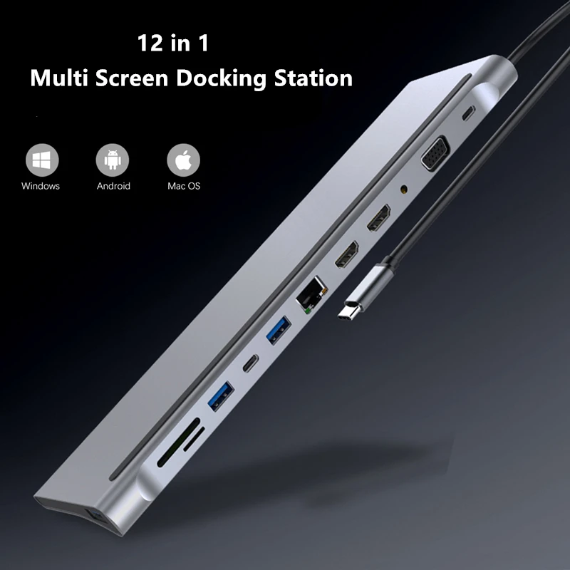 Trumsoon Hub USB C a RJ45 Lan 4K Compatibile con HDMI VGA Tipo C PD USB 3.0 SD TF Dock per MacBook iPad Samsung S20 Dex TV Laptop