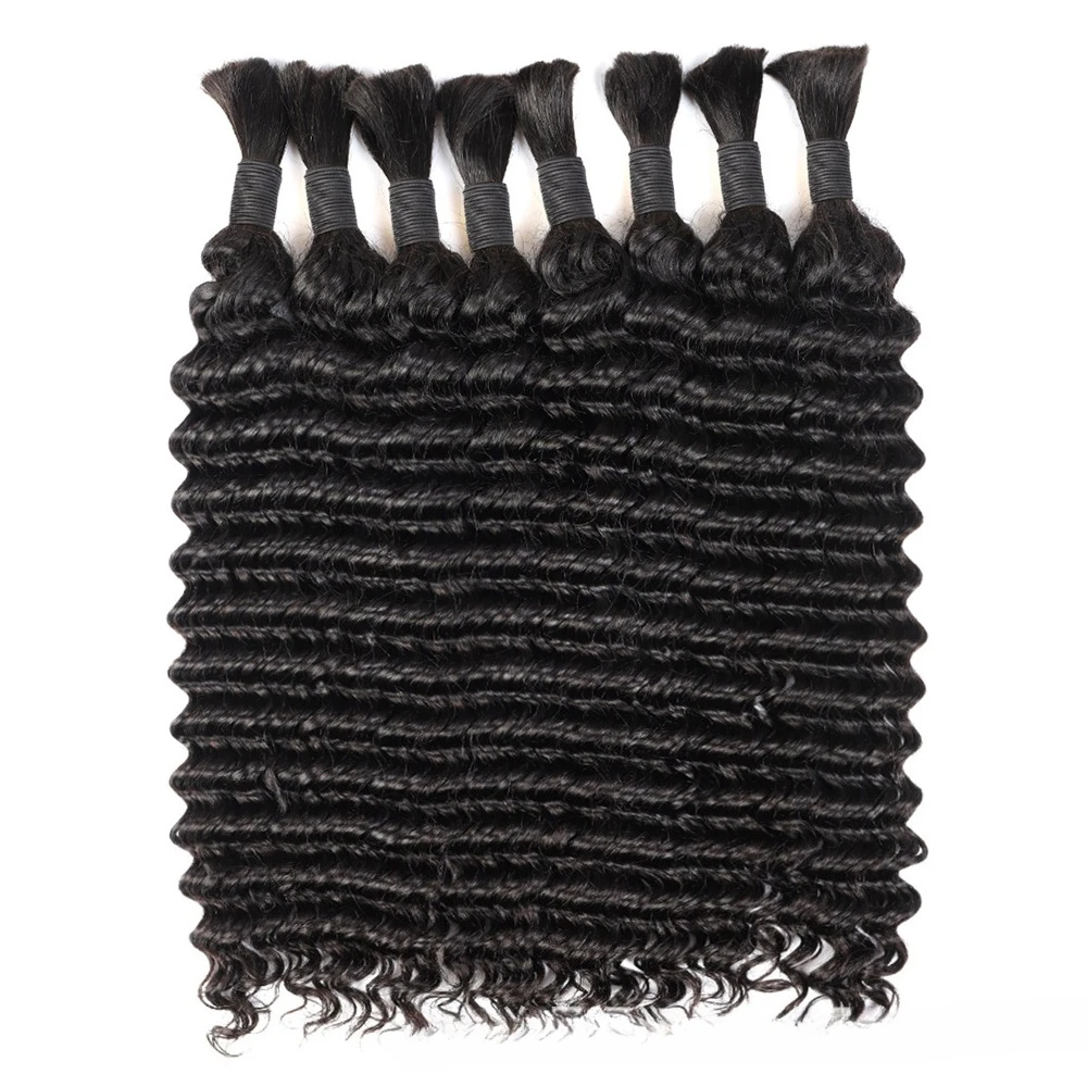 100% 인모 벌크 브레이딩용 1/2/3피스 묶음 딥 웨이브 인디언 버진 인모 보헤미안 브레이딩 헤어 노 웨프트 벌크 익스텐션