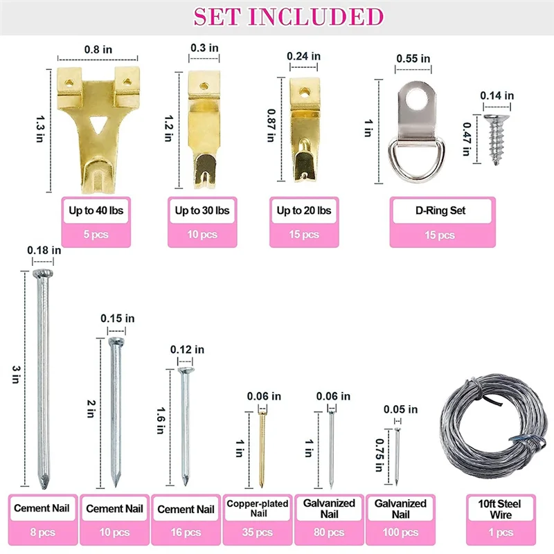 

Picture Hanging Kit for Women, 315Pcs Hanging Hardware with Hooks, Wire, Nails, D-Ring, Wall Hanging Kit with Level