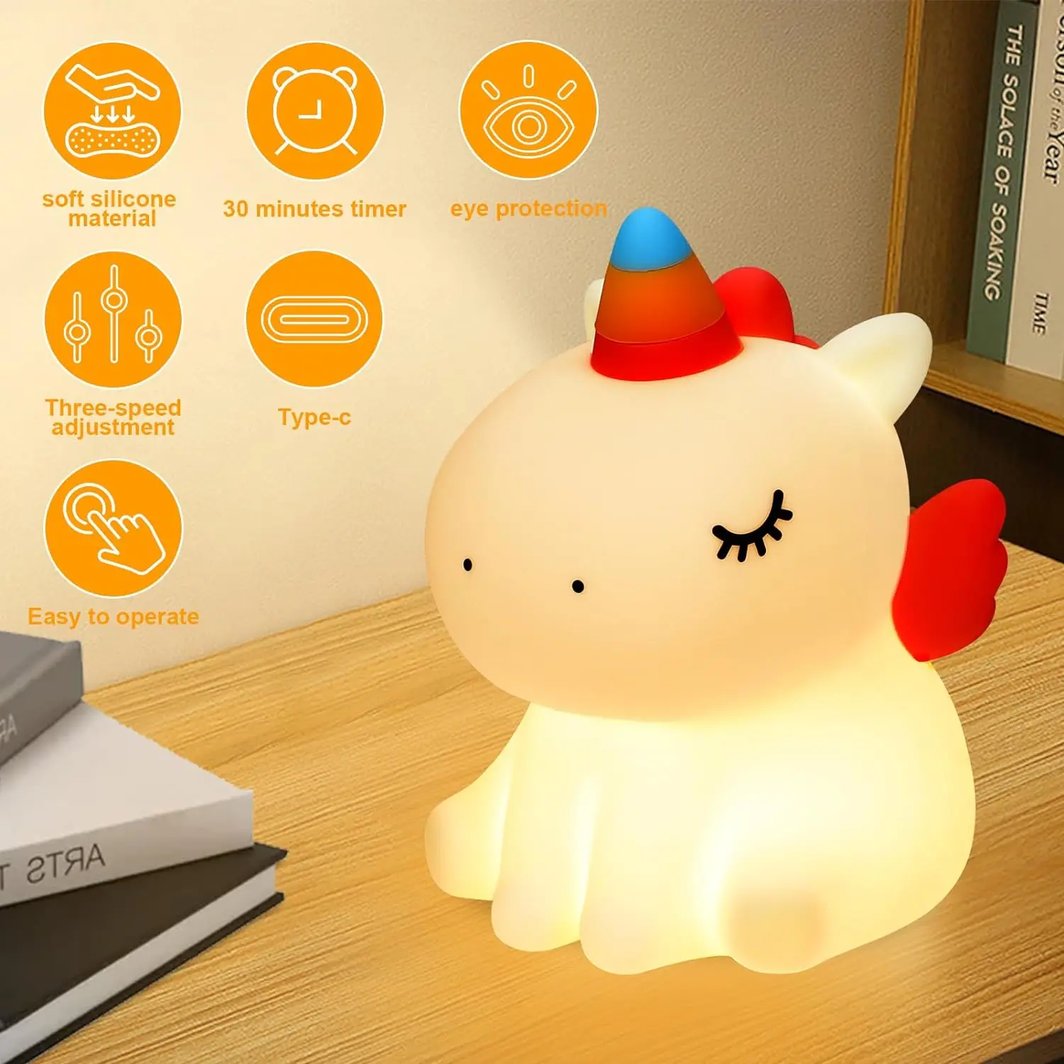 Unicorn Night Light for Kids 3 Level Dimmable Cute Night Lamp for Led Rechargeable Squishy Silicone Small Nightlight Decor Girls