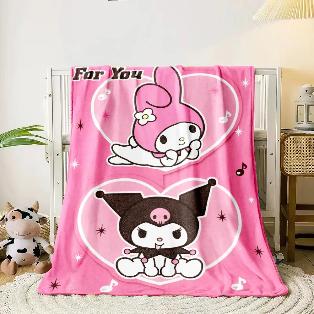 Kuromi Sanrio Lovely HD Printed Flannel Thin Blanket.Four Season Blanket.for Sofa,beds,living Rooms,travel Picnic Blanket Gifts