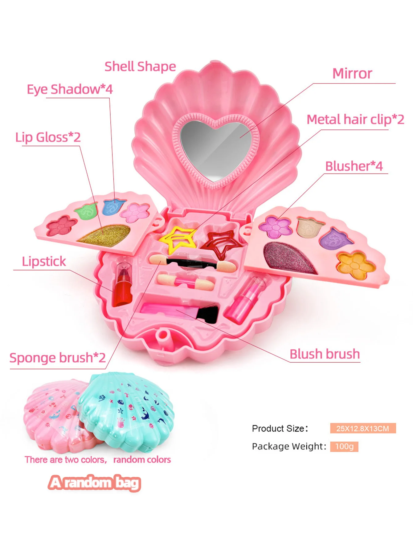 صندوق مكياج الأميرة للأطفال، مجموعة مكياج ألعاب البنات، ظلال عيون أحمر الشفاه، ألعاب آمنة وغير سامة، هدية عيد الميلاد والكريسماس #6