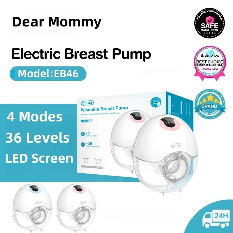 Wearable Electric Breast Pump 4 Modes 36 Suction Levels Hands-Free Milk Collector with 19/24mm Flange for Comfortable Feeding