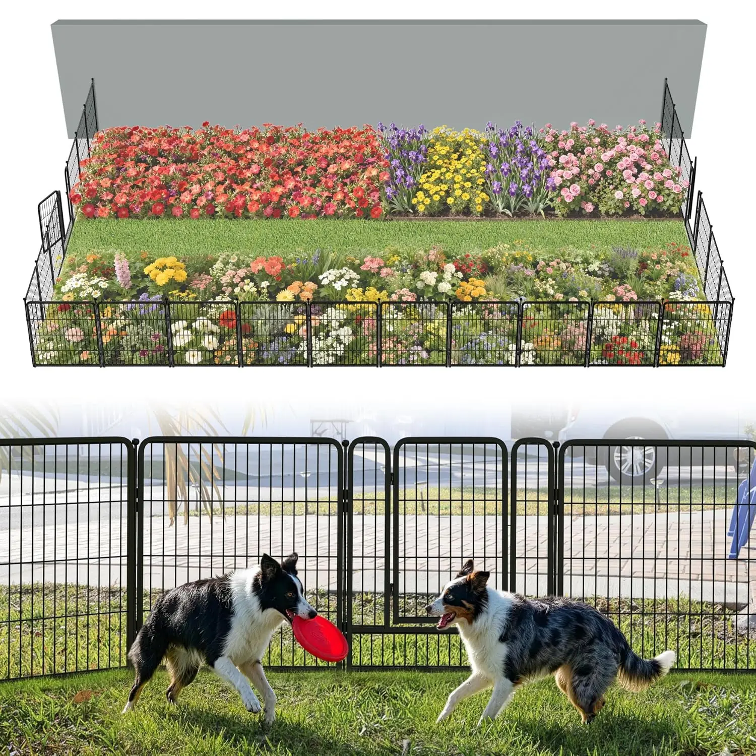 

Garden Fence Outdoor for the Yard – 32in(H) x 54.7ft(L) Heavy Duty Metal Animal Barrier for Dog, No Dig Decorative, Customized