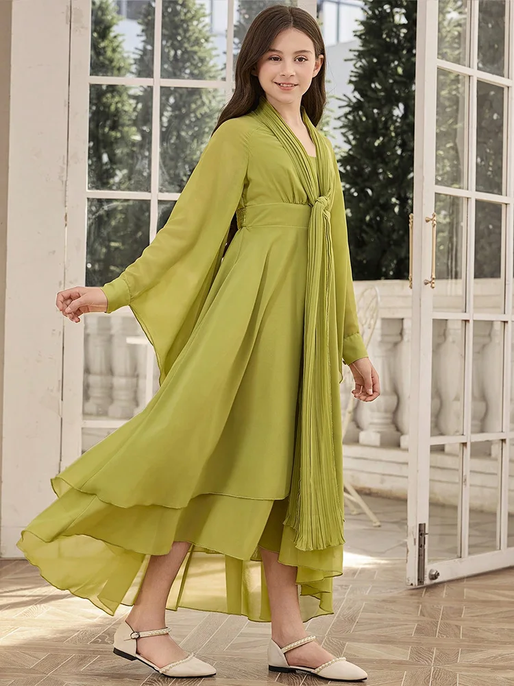 Arab Chiffon Dress Fashion Elegant Middle East Party Girl Children's Dresses Ramadan Dubai Abaya Turkey Kaftan Eid Djellaba Robe
