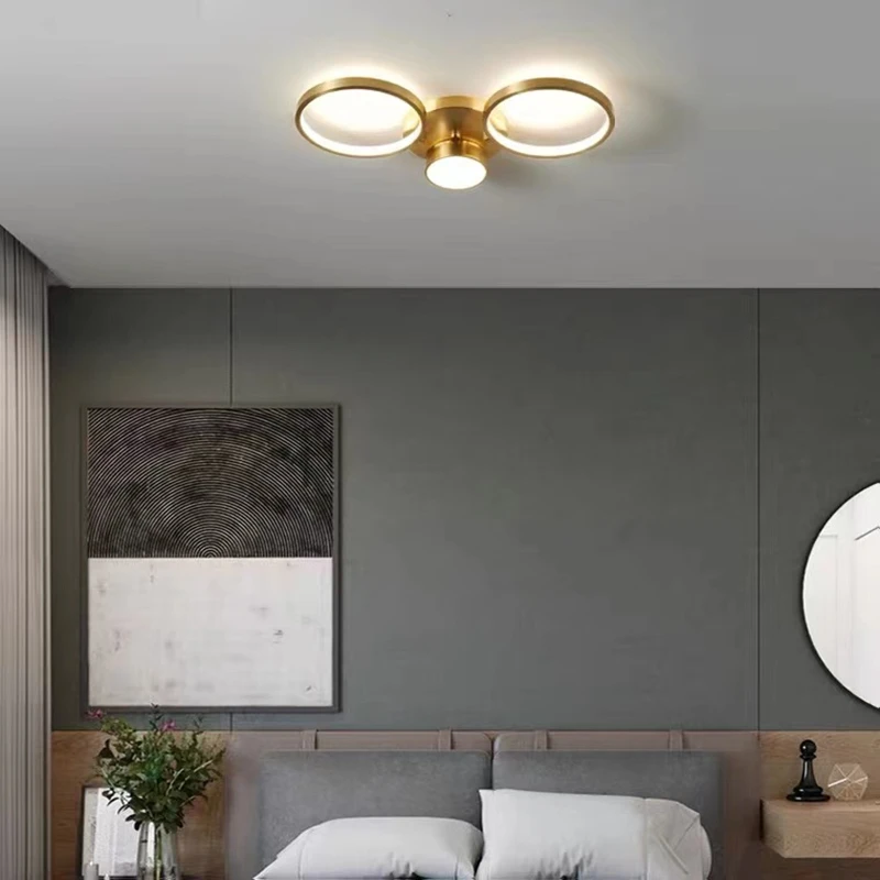 YEBMLP Modern Copper Golden Ceiling Light Interior Round LED Ceiling Lamp Balcony Bedroom Chandelier Living Room Aisle Wall Lamp