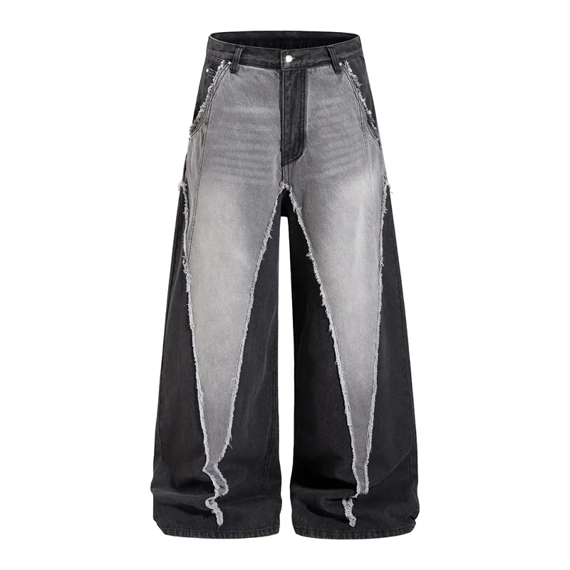 

Vintage Patchwork Men's Baggy Jeans Drip Trousers Streetwear Wide Leg Loose Denim Pants Fashion Distressed Straight Cargo Pants