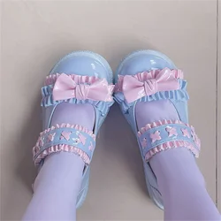 Scarpe stile dolce giapponese Lolita Cosplay Victoria Cute Girls Kawaii Loli Candy Color Round Head Bow Ruffle scarpe con tacco basso