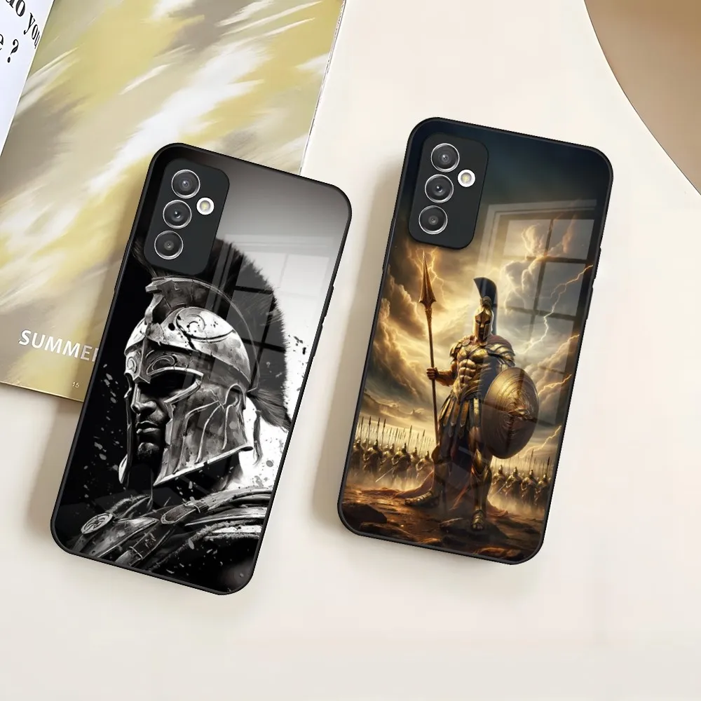 Black Spartan Warrior Phone Case for Samsung S24 Ultra S23 S22 S20 Fe S21 Plus Galaxy A54 A34 A24 A53 M54 Note 20 Glass Cover