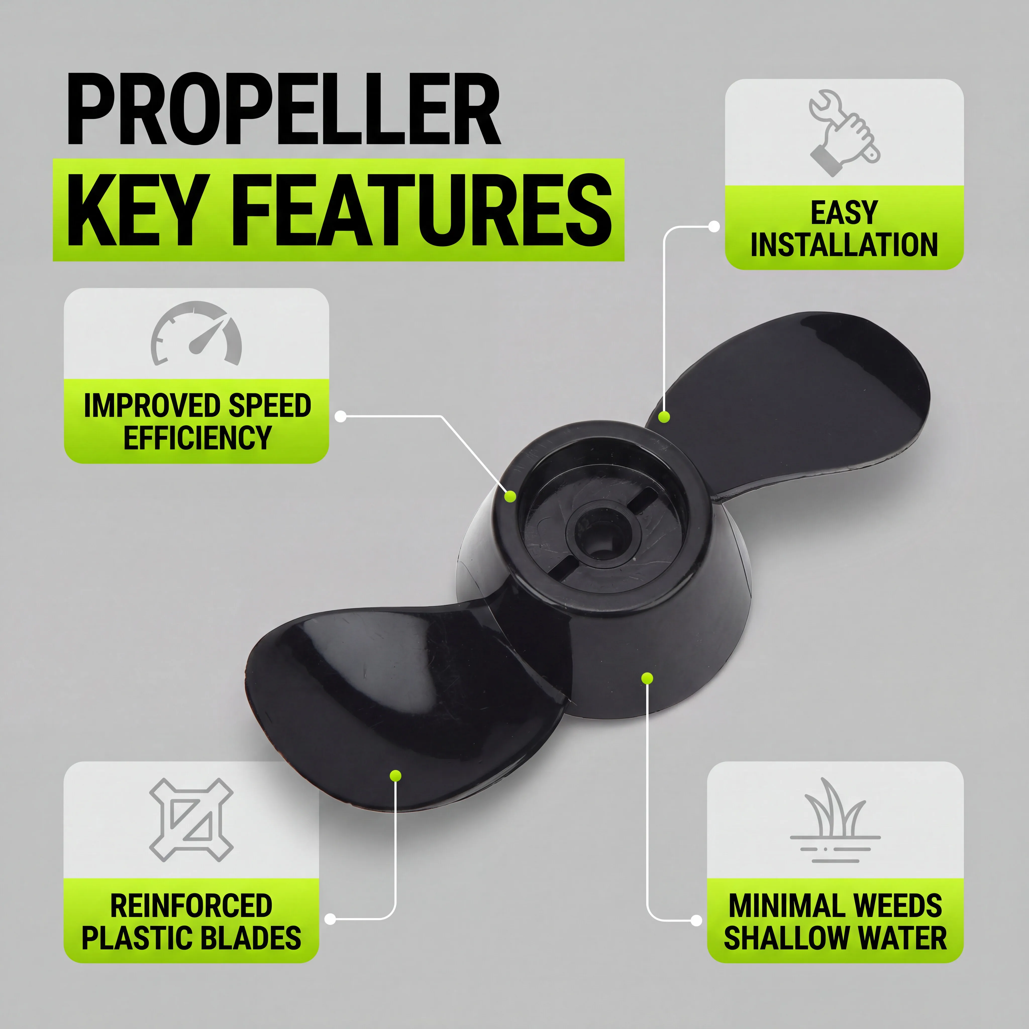 Boat Propeller Kits Propeller Thickened Plastic 2 Blade Replacement Propeller for 12V 24V Engines Black Replacement Propeller
