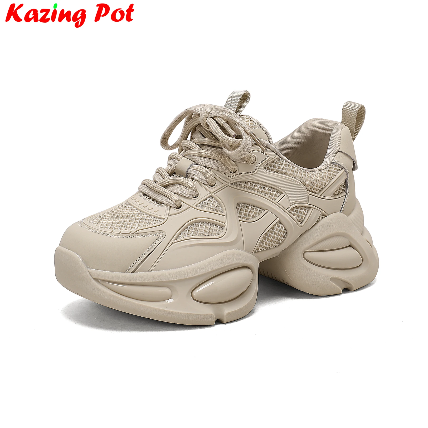 out of stock Breathable Mesh High Heels Round Toe Lace Up Preppy Style Luxury Platform Sneakers Casual Comfort Brand Women Pumps