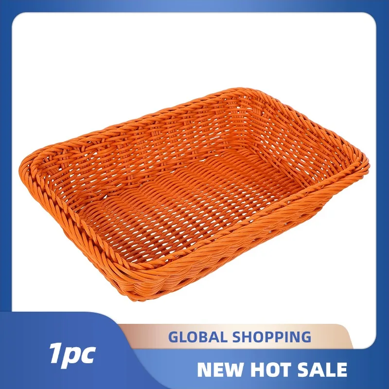 

Imitation Rattan Woven Bread Baskets Plastic Wicker Fruit Basket 30*20*7cm For Food Serving Display Vegetables Home Kitchen