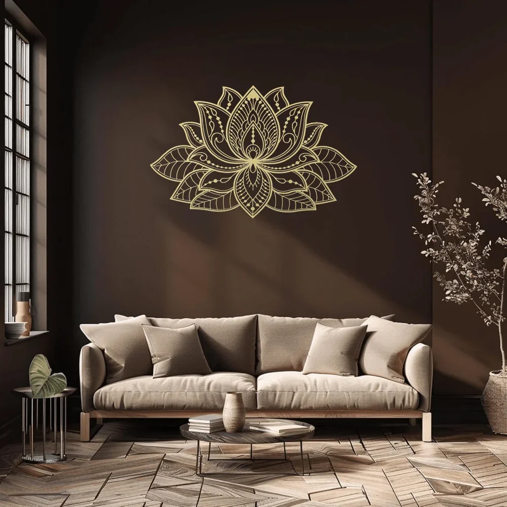 Iwa Motif Radiant Mandala Metal Wall Embellishment Lotus Bloom Peaceful Room Decor Bohemian Zen Patio Trimming Gift for Home