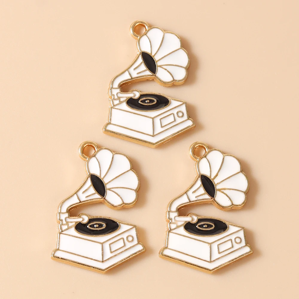 Leslie 10 Stück Emaille-Anhänger mit Motiven von Musik, Radio, Grammophon und Kassetten für die Schmuckherstellung, Anhänger, Halsketten, Ohrringe, DIY-Handarbeiten – Detail 23
