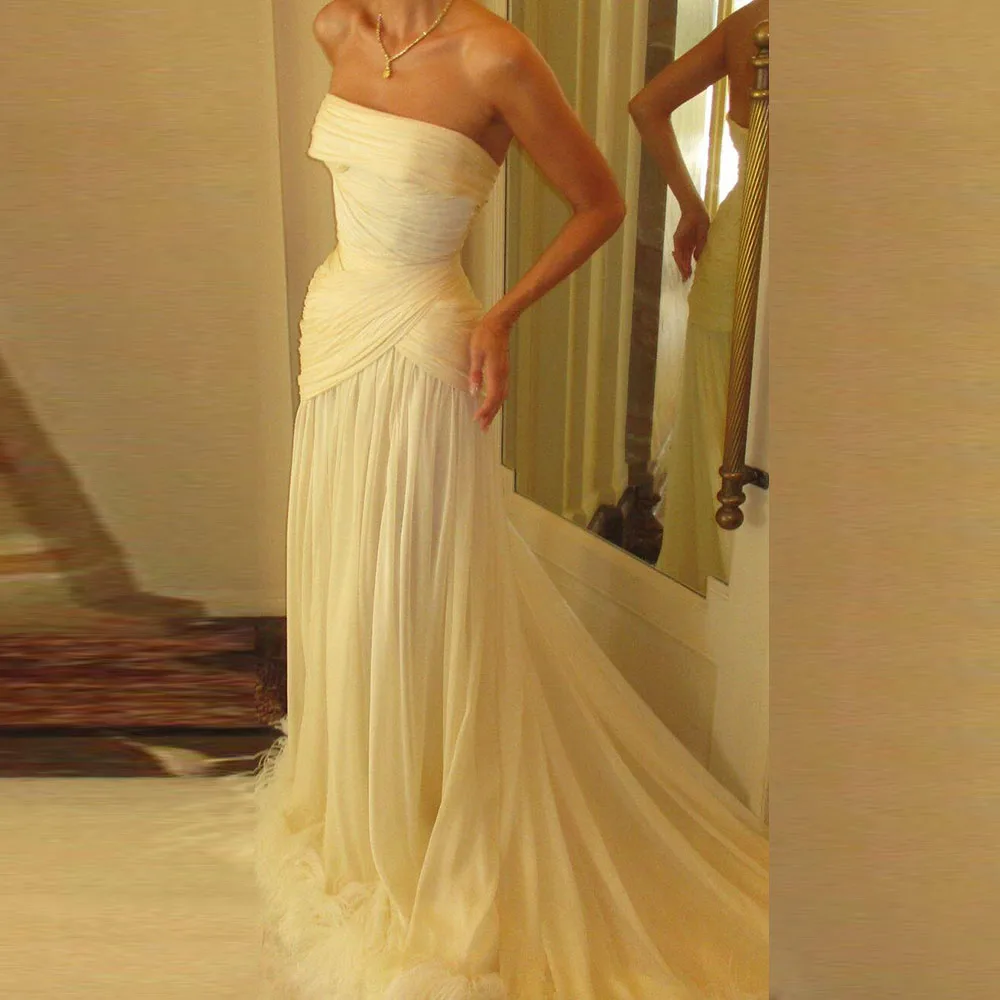 Abiti da sposa gialli da donna senza spalline senza maniche per banchetti celebrità sirena abiti da cerimonia per occasioni formali di alta qualità classici