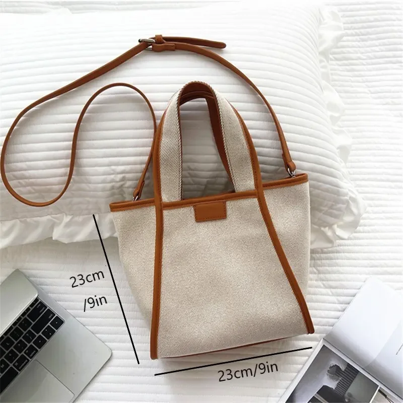 Men And Women New Fashion Canvas Clutch Single Shoulder Crossbody Bag Large Capacity Color Collision Clash Tote Bucket Bag