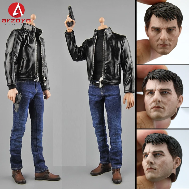 IN STOCK 1/6 Tom Cruise Head Sculpt William Cage Head Carved Agent Leather Suit Clothes Accessory Fit Muscle Action Figure Body