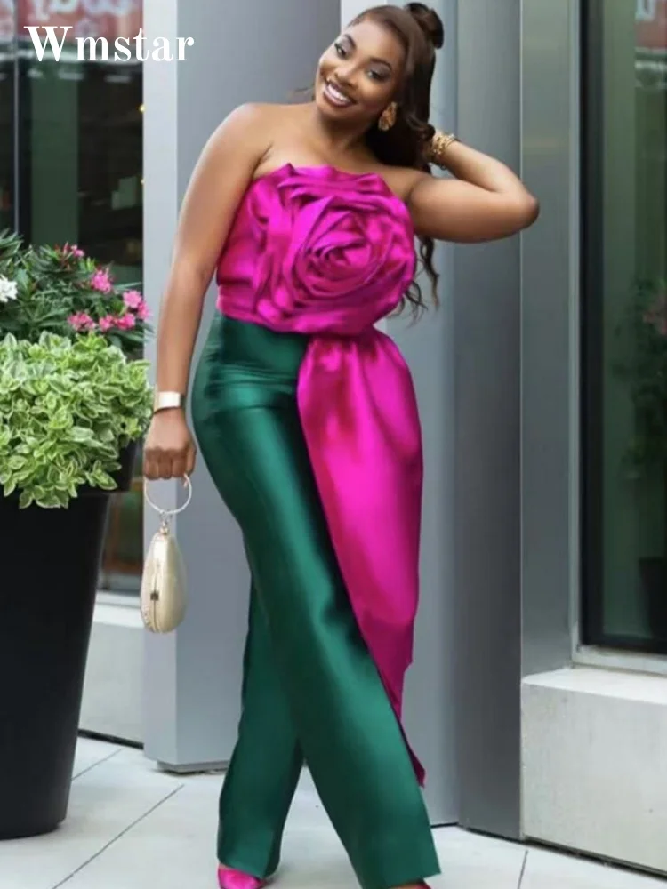 

Wmstar Tops Wholesale Summer New Arrivals Cross Border Design Flower and Ribbon Sexy Backless Zipper Strapless Only Top Clothes