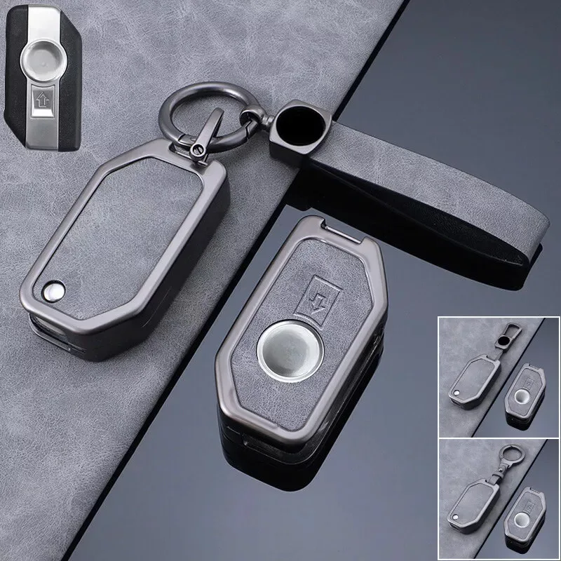 Zinc Alloy Leather Motorcycle Smart Remote Filp Key Fob Case Cover Bag Holder With kerchain For BMW F850 750GS K1600 R1200GS