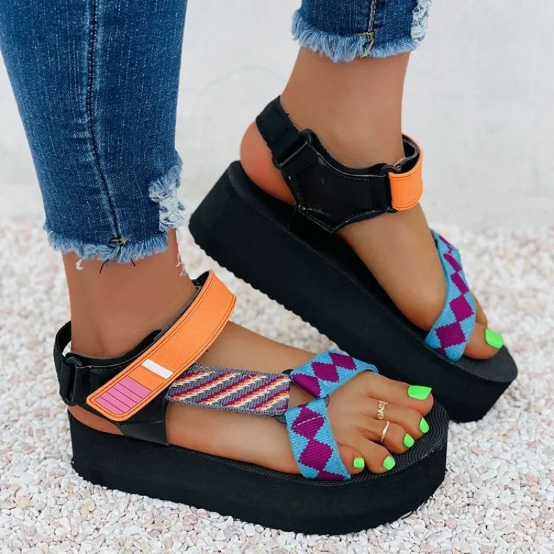 

Fashion Retro Wedge Sandals Women Summer 2025 Casual Non-slip Peep Toe Platform Shoes Sole Buckle Heels Босоножки Женские