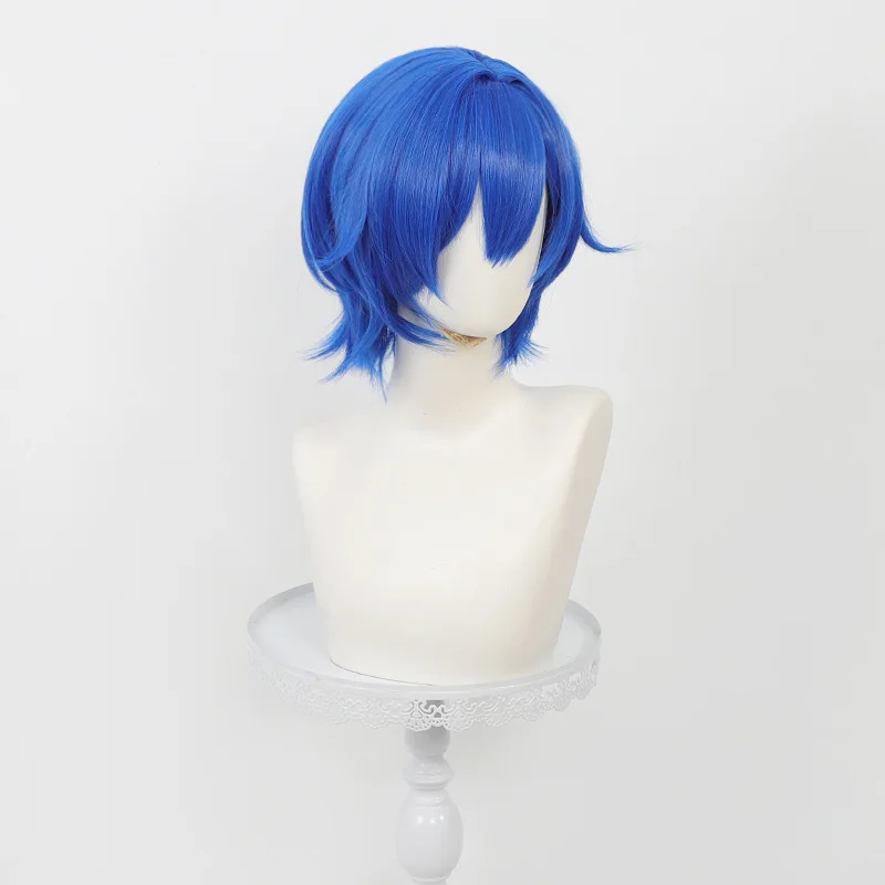 

Anime Kaito Cosplay Wig Mixed Blue Short Hair Heat Resistant Synthetic Fiber Wig Rose Net Halloween Party Cosplay Wig