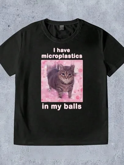 عارضة الأسود القط القلب طباعة تي شيرت أسود أبيض قاعدة اللون الأسود القط وجه غريب الوردي النص العصرية مضحك أعلى #3