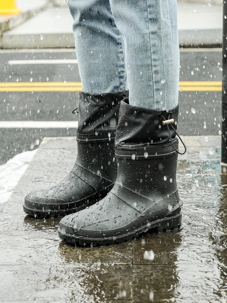 Bun Mouth Anti-Rutsch Herren Kurze Regenstiefel aus PVC, verschleißfest, schwarz, geschlossener Schaft, Garten-Wasserschuhe – Detail 2